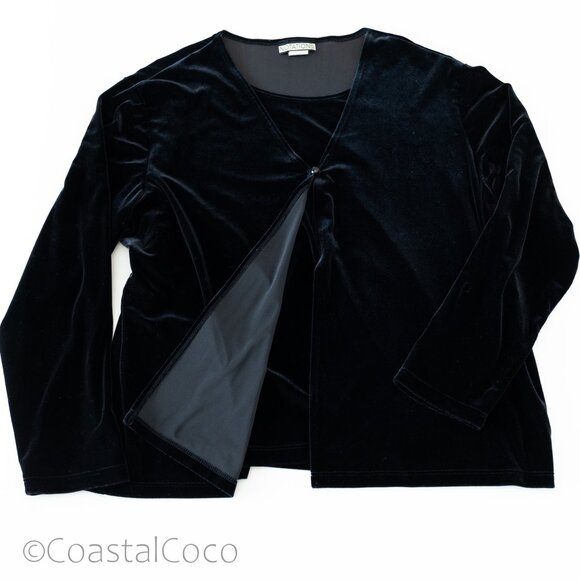 Vintage Notations Black Velvet Twin Top XL Retro Gothic Witchy Vampy Office - Picture 4 of 12